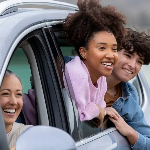 Family together in a car